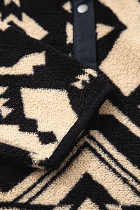 Aztec Yoke Sherpa Half Zip Stand Collar Kangaroo Pocket Sweatshirt